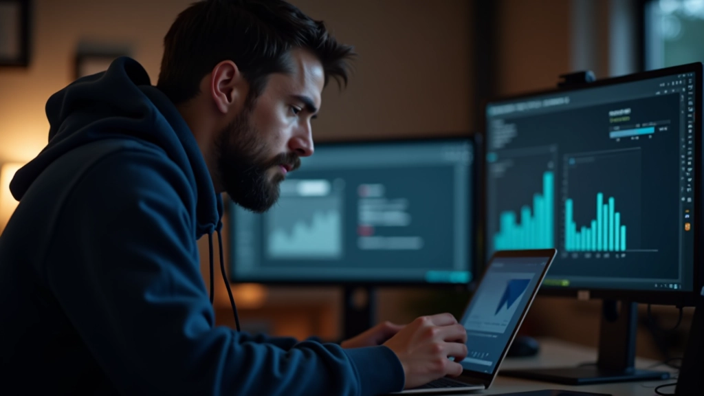 Entwickler analysiert Performance-Metriken auf Laptop mit Entwickler-Tools